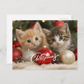 Cartes Pour Fêtes Annuelles Joyeux chatons de Noël et ornements (Devant / Derrière)