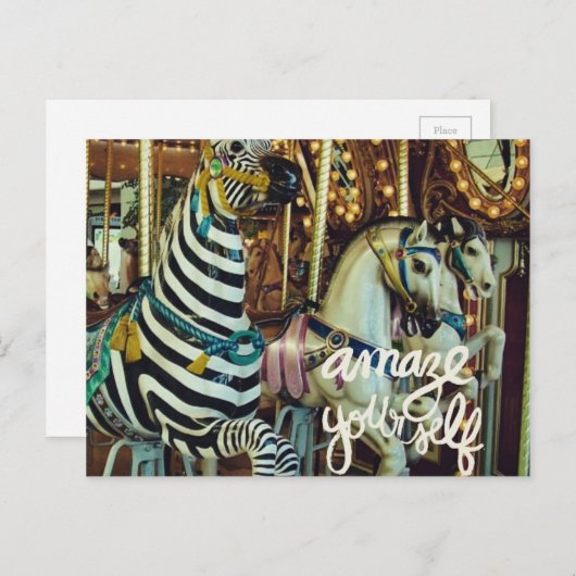 Cartes Pour Fêtes Annuelles Joyeux Cheval et Zebra Vous émerveiller (Devant / Derrière)