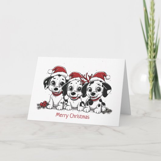 Cartes Pour Fêtes Annuelles Joyeux Chiens Dalmatiens de Noël (Devant)