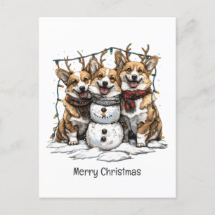 Cartes Pour Fêtes Annuelles Joyeux Chiens de Corgi Noël Snowman