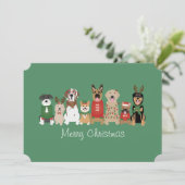 Cartes Pour Fêtes Annuelles Joyeux Chiens de Noël Rouge Vert (Debout devant)