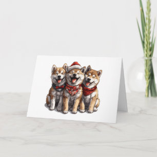 Cartes Pour Fêtes Annuelles Joyeux Chiens de Noël Shiba Inu Père Noël
