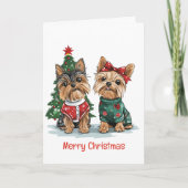 Cartes Pour Fêtes Annuelles Joyeux Chiens de Yorkie de Noël (Devant)