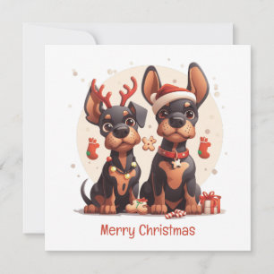 Cartes Pour Fêtes Annuelles Joyeux Chiens Dobermann de Noël