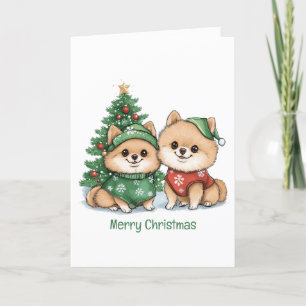 Cartes Pour Fêtes Annuelles Joyeux Chiens Poméraniens de Noël