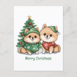 Cartes Pour Fêtes Annuelles Joyeux Chiens Poméraniens de Noël