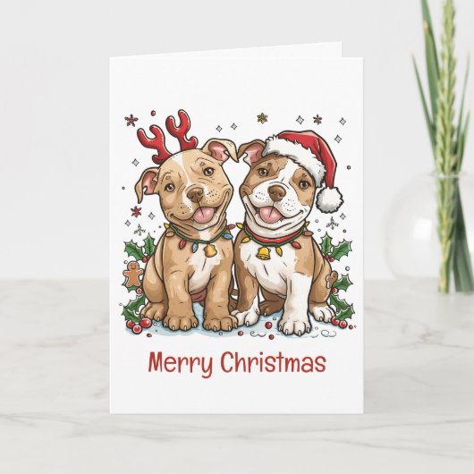 Cartes Pour Fêtes Annuelles Joyeux Chiens taureaux de marque de Noël (Devant)