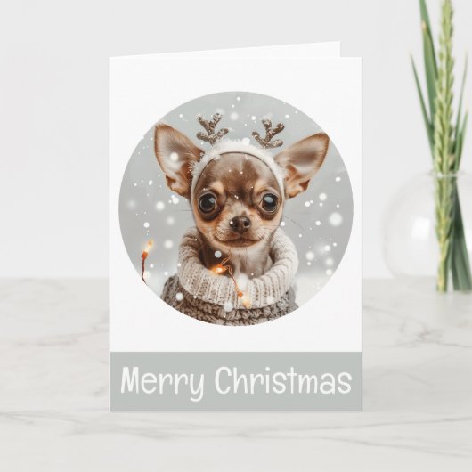 Cartes Pour Fêtes Annuelles Joyeux Chihuahua Reindeer Chien de Noël (Devant)