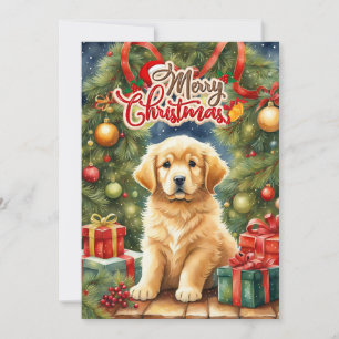 Cartes Pour Fêtes Annuelles Joyeux Chiot de Noël et Arbre de Noël
