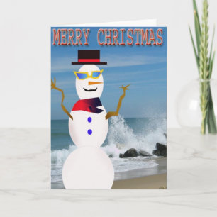 Cartes Pour Fêtes Annuelles joyeux chrismas sur la plage bonhomme de neige