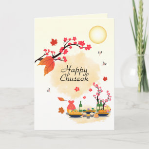 Cartes Pour Fêtes Annuelles Joyeux Chuseok avec Persimmon Tree