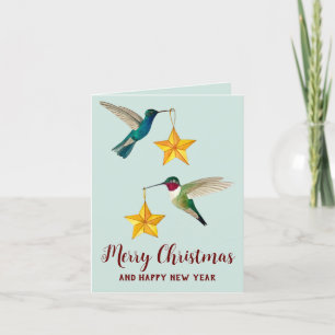 Cartes Pour Fêtes Annuelles Joyeux colibris de Noël et étoiles