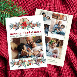 Cartes Pour Fêtes Annuelles Joyeux collage de la famille des fleurs rouges rus<br><div class="desc">Botanique d'hiver moderne rustique Joyeux Noël carte de vacances avec bordeaux rouge et sauge aux bordures vertes avec cônes de pin, baies, boughs et feuillage sur un arrière - plan blanc. Personnalisez-le avec vos souhaits, texte, signature et 5 prises de photos de famille (une photo à l'avant et 4 à...</div>