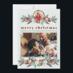 Cartes Pour Fêtes Annuelles Joyeux collage de la famille des fleurs rouges rus<br><div class="desc">Botanique d'hiver moderne rustique Joyeux Noël carte de Noël avec bordeaux rouge et sauge aux bordures vertes avec cônes de pin, baies, boughs et feuillage sur un arrière - plan à la menthe légère. Personnalisez-le avec vos souhaits, texte, signature et 5 prises de photos de famille (une photo à l'avant...</div>