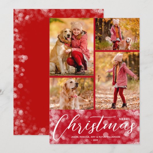 Cartes Pour Fêtes Annuelles Joyeux collage de Noël Rouge multi-photo (Devant / Derrière)
