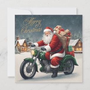 Cartes Pour Fêtes Annuelles Joyeux Cool de Noël Vintage Père Noël sur moto