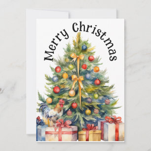 Cartes Pour Fêtes Annuelles Joyeux coq de Noël avec arbre de Noël