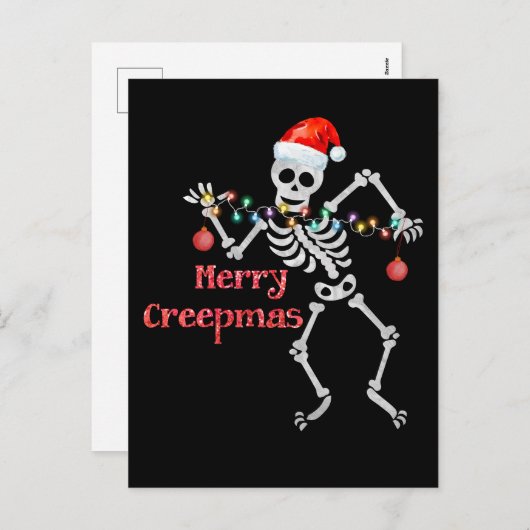 Cartes Pour Fêtes Annuelles Joyeux Creepmas Skeleton Père Noël Sketch Xmas Tre (Devant / Derrière)