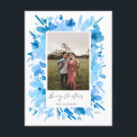 Cartes Pour Fêtes Annuelles Joyeux décor de Noël bleu abstrait<br><div class="desc">Joyeux décor de Noël fleuri bleu abstrait</div>