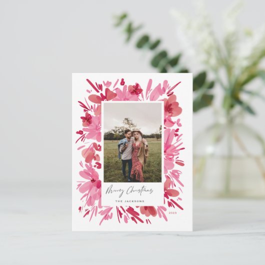 Cartes Pour Fêtes Annuelles Joyeux design de Noël abstrait à fleurs rouges (Debout devant)