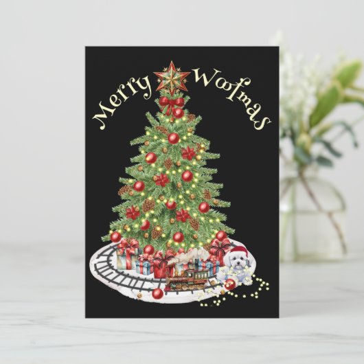 Cartes Pour Fêtes Annuelles Joyeux dessin de chien de Woofmas - Bichon Frise (Debout devant)