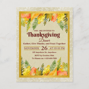 Cartes Pour Fêtes Annuelles Joyeux dîner de Thanksgiving Feuilles colorées