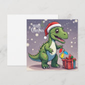 Cartes Pour Fêtes Annuelles Joyeux dinosaure de Noël avec présent (Devant / Derrière)