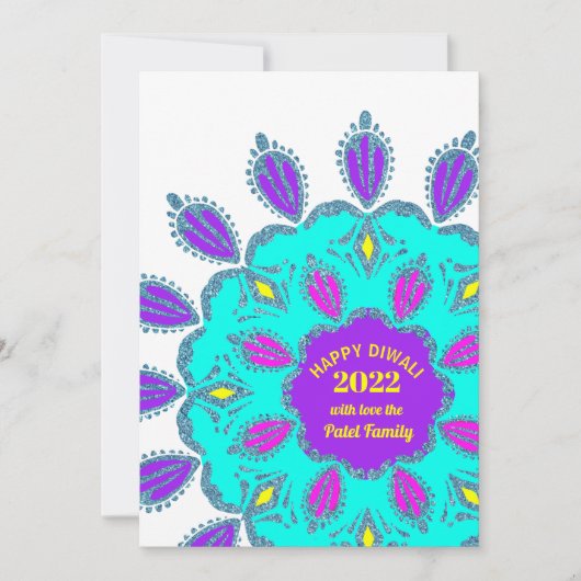Cartes Pour Fêtes Annuelles Joyeux Diwali 2022 Parties scintillant bleu rose v (Devant)