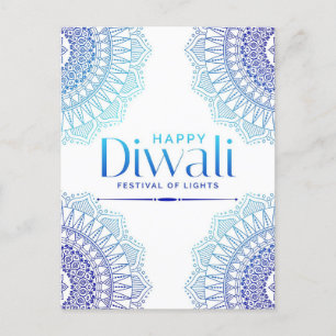 Cartes Pour Fêtes Annuelles Joyeux Diwali Blue White Mandala Festival de la lu