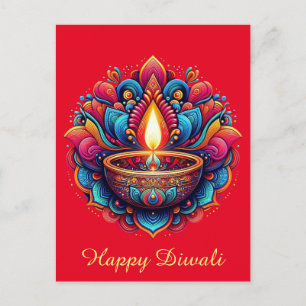 Cartes Pour Fêtes Annuelles Joyeux Diwali Colorful Diya Festival du rouge clai