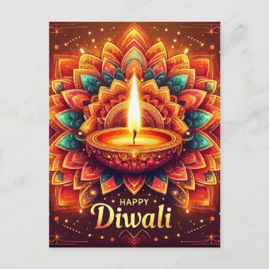 Cartes Pour Fêtes Annuelles Joyeux Diwali Colorful Mandala Festival de Lumière (Devant)