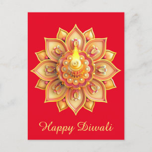 Cartes Pour Fêtes Annuelles Joyeux Diwali Diya Festival of Light Gold Red