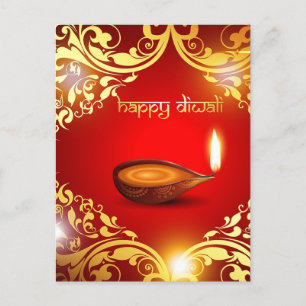 Cartes Pour Fêtes Annuelles Joyeux Diwali Diya Festival of Light Gold Red