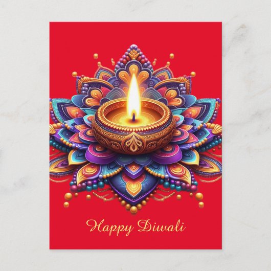 Cartes Pour Fêtes Annuelles Joyeux Diwali Diya Rangoli Festival du rouge clair (Devant)
