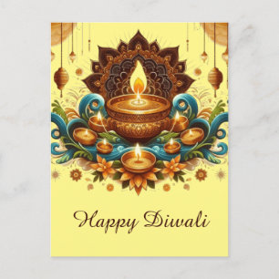 Cartes Pour Fêtes Annuelles Joyeux Diwali Gold Diya Festival de bleu clair