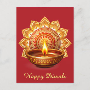 Cartes Pour Fêtes Annuelles Joyeux Diwali Mandala Diya Festival du rouge clair