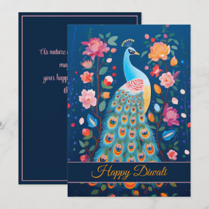 Cartes Pour Fêtes Annuelles Joyeux Diwali Peacock & Flowers