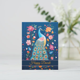 Cartes Pour Fêtes Annuelles Joyeux Diwali Peacock & Flowers