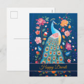Cartes Pour Fêtes Annuelles Joyeux Diwali Peacock & Flowers (Devant / Derrière)