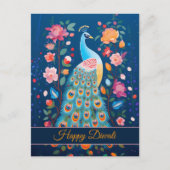 Cartes Pour Fêtes Annuelles Joyeux Diwali Peacock & Flowers (Devant)