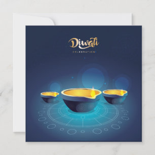 Cartes Pour Fêtes Annuelles Joyeux Diwali Rangoli Blue Diya Festival de la lum