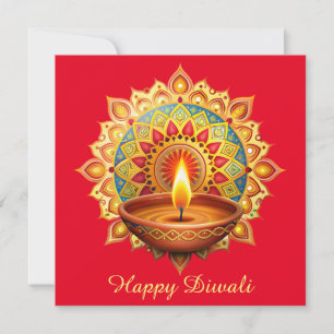 Cartes Pour Fêtes Annuelles Joyeux Diwali Rangoli Diya Festival du rouge clair