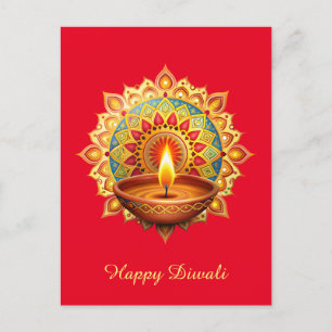 Cartes Pour Fêtes Annuelles Joyeux Diwali Rangoli Diya Festival du rouge clair