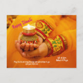 Cartes Pour Fêtes Annuelles Joyeux Diwali Salutation Diya lampes jaune main (Devant)