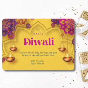 Cartes Pour Fêtes Annuelles Joyeux Diwali Salutation jaune violet floral