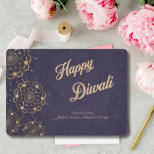 Cartes Pour Fêtes Annuelles Joyeux Diwali Salutation Purple Gold Mandala