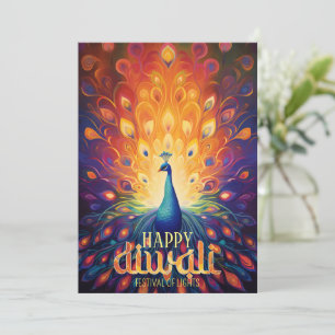 Cartes Pour Fêtes Annuelles Joyeux Diwali Vibrant Peacock Festival des lumière