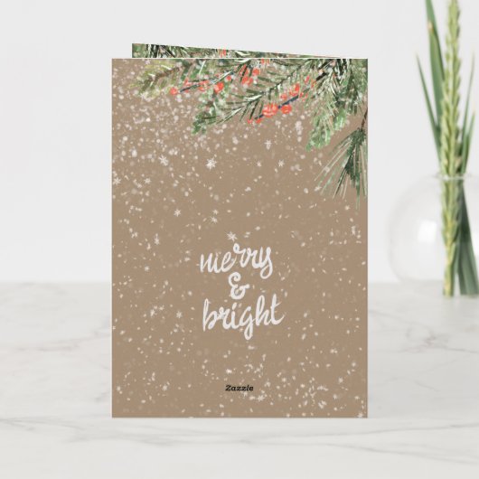 Cartes Pour Fêtes Annuelles Joyeux & Écriture Lumineuse Pine Neige & Berries I (Dos)