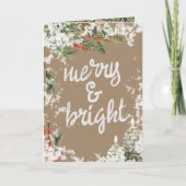 Cartes Pour Fêtes Annuelles Joyeux & Écriture Lumineuse Pine Neige & Berries I (Devant)