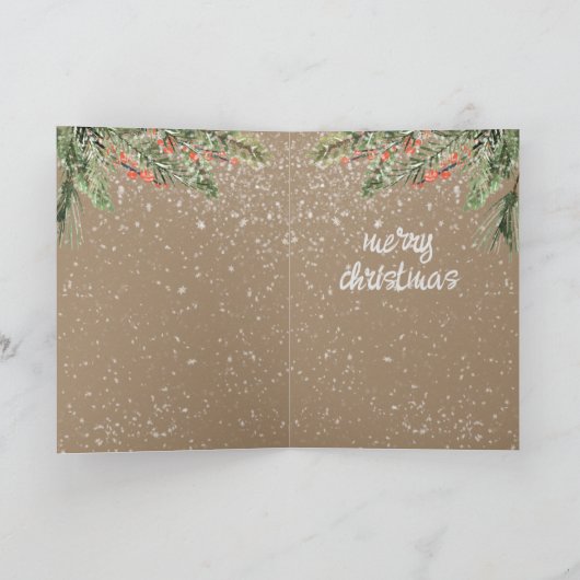 Cartes Pour Fêtes Annuelles Joyeux & Écriture Lumineuse Pine Neige & Berries I (Intérieur)